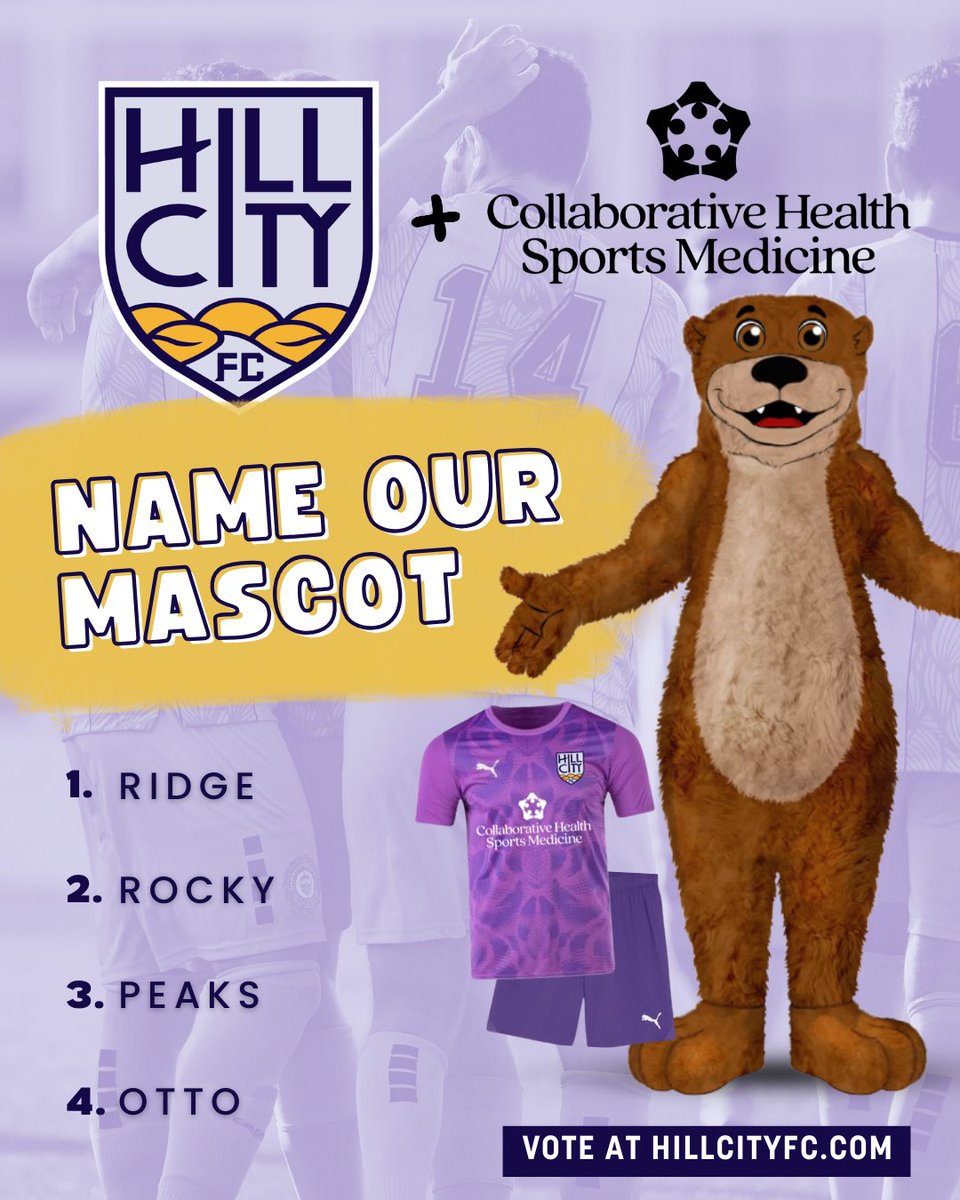 Hill City FC is going to have a 6 foot tall Otter all over Lynchburg, Virginia starting this Spring. Through a partnership with Mascot Sponsor, Collaborative Health, you can vote on the name of the mascot from four finalists that were selected by their employees. Get your vote