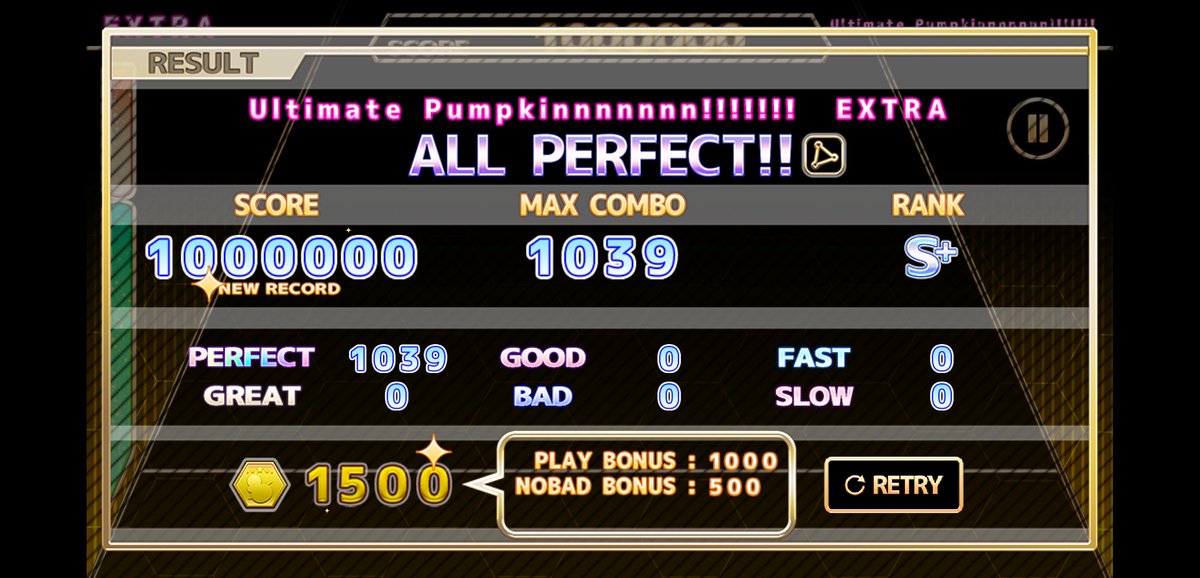 nue0624's tweet image. 🥳
【ChainBeeTをプレイ】
Ultimate Pumpkinnnnnnn!!!!!!!(EXTRA)をAll Perfect!!!
#ChainBeeT