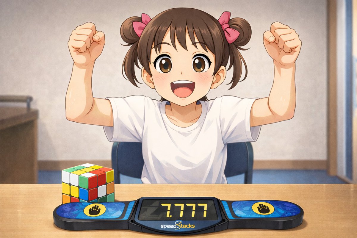 YukiUcyan's tweet photo. ルービックキューブ
3×3×3で

Sub 8（8秒未満）
7.777秒達成🎉

おまけに
ラッキー7😂

めっちゃついてる😂😂

思わず
ガッツポーズしちゃったよ✨

※イメージです
#ルービックキューブ #キューブ #スピードキューブ #Sub8 #PB #タイム更新 #Cuber https://t.co/DaZJbEpzJx