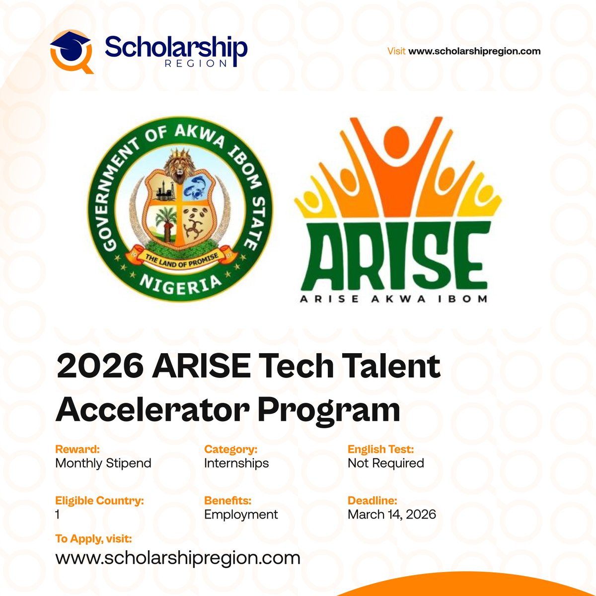 scholarsregion's tweet photo. Expires Today!
Applications close today, review the opportunities and apply now.

ARISE Tech Talent Accelerator Program 2026
https://t.co/bZqBRDOad4

TGI Young Professionals Program 2026 For Nigerians
https://t.co/LMB4c56nUl