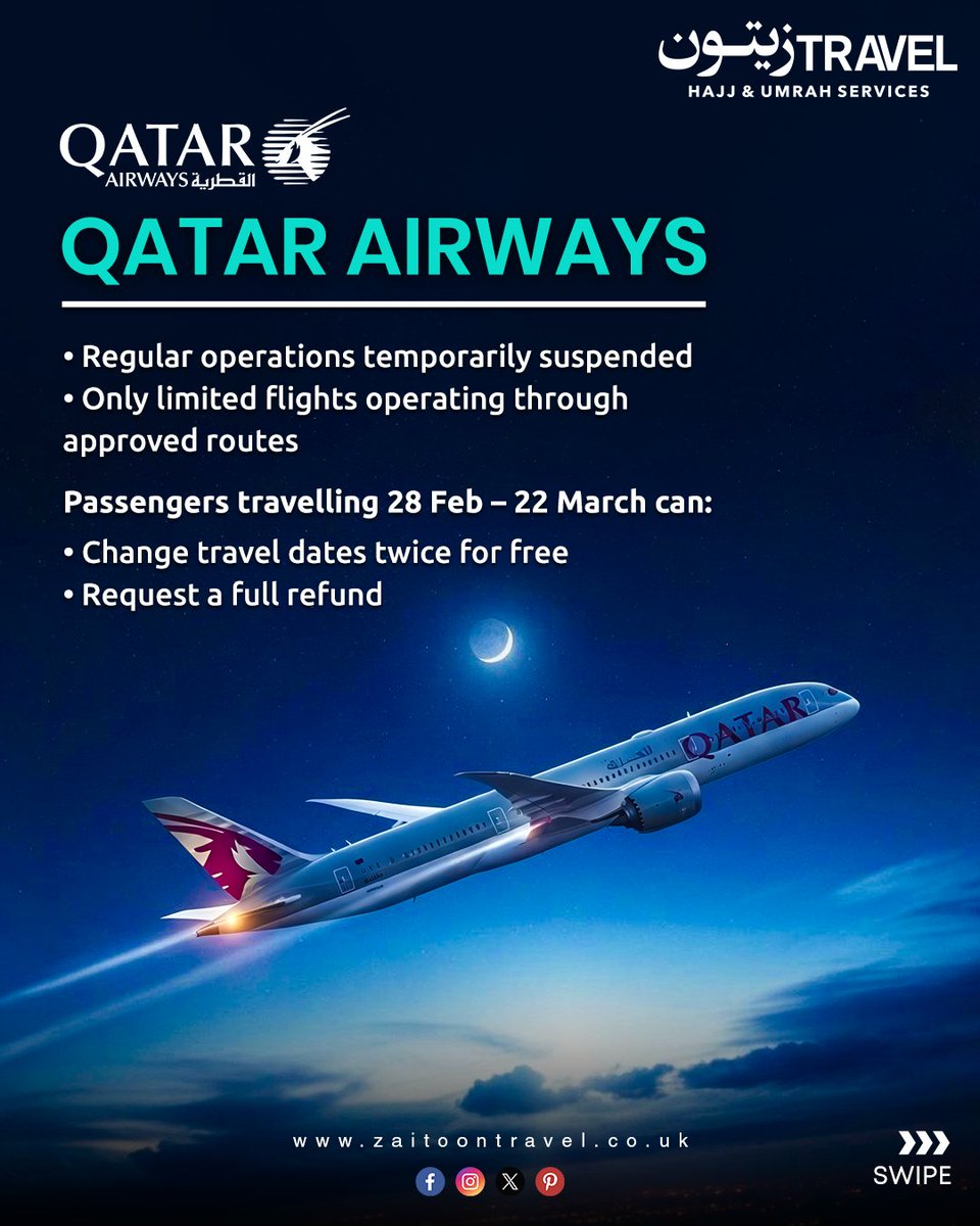 ZaitoonTravel's tweet photo. ✈️ 𝐌𝐢𝐝𝐝𝐥𝐞 𝐄𝐚𝐬𝐭 𝐀𝐢𝐫𝐥𝐢𝐧𝐞𝐬 𝐔𝐩𝐝𝐚𝐭𝐞!
Planning to travel soon? 🛫
#MiddleEastTravel #FlightUpdates #TravelSmart #AirlineNews #TravelTips #Emirates #QatarAirways #Etihad #FlyDubai #GulfAir #AirArabia #TravelAlert #FlightChanges #TravelPlanningMadeEasy https://t.co/BiR1gQz525