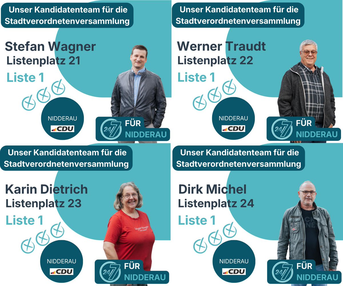 Geballte Kompetenz für #Nidderau! 🦁💪

Heute im Fokus: Unsere Kandidatinnen und Kandidaten der Plätze 13 bis 24. Vom erfahrenen Profi bis zum engagierten Neueinsteiger – wir haben das Team, das unsere Stadt voranbringt! 🏙️

Gemeinsam für eine starke Heimat.🤝

#CDU #MKK #Liste1