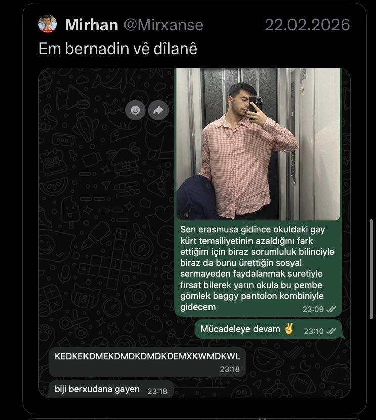 Hesabında canlı bombaları öven Galatasaray Üniversitesi Bilgisayar Mühendisliği öğrencisi Muhammed Mirhan Seyithan adlı Kürtçü şahıs İTÜ'de ter***r eylemi isteğini paylaştı:

"Bunların içinde bomba patlatmak hakkımızdır."