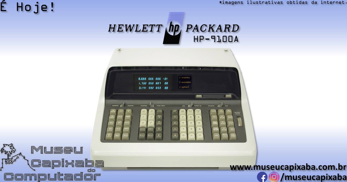 museucapixaba's tweet photo. É hoje! A calculadora Hewlett-Packard HP-9100A de 1968.

+em https://t.co/ghs8c9uUCD

#MuseuCapixaba #mcc #éhoje #museu #tecnologia #Retro #Geek #OnThisDay #HewlettPackard #HP #HP9100A #HP9120A #MalcolmMcMillian #ThomasEOsborne #Calculadora #IBM #Mainframe #RPN #ScienceMagazine https://t.co/3UpaRZ39mz