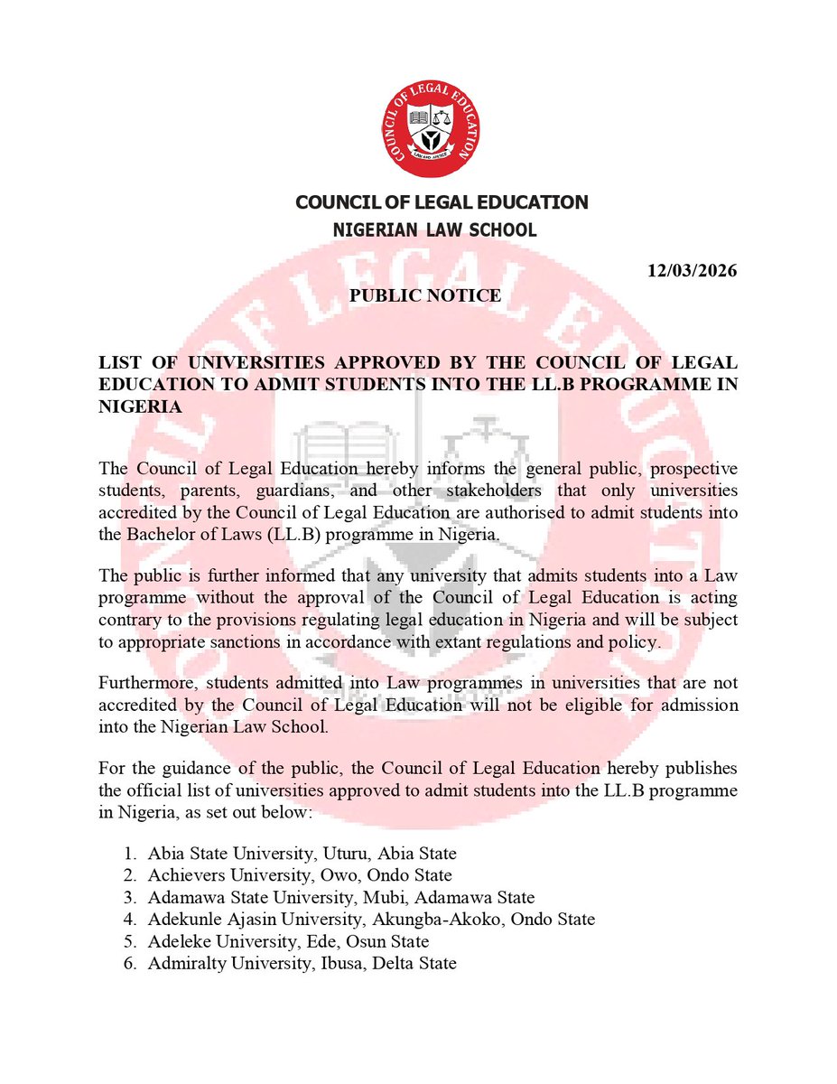 COUNCIL OF LEGAL EDUCATION, NIGERIAN LAW SCHOOL. tweet media