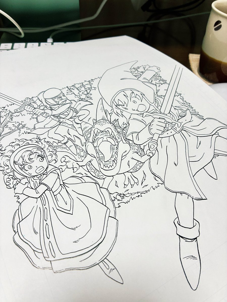 線画　完全オリジナル　テーマは「混沌」 ドラクエ7の4コマ表紙のカラー用線画原稿。この頃からカラーはMacで