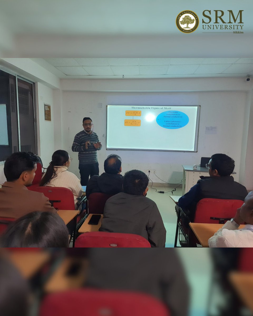 SrmSikkim's tweet image. The Department of Physics organized a Research Seminar on Symmetry Breaking in Functional Quantum Materials for Next-Generation Energy Applications. Speaker Dr. Himanshu Joshi shared key insights on quantum materials and future energy innovations.
#srmus #PhysicsSeminar