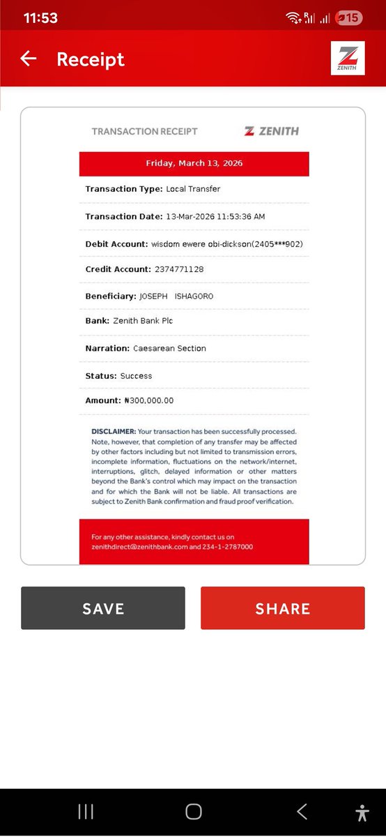 Wizarab10's tweet photo. Having confided in @the_beardedsina  to ascertain the claim, here is N300k to balance the cost of your wife's CS. Blessings 🙏🏾

Balance brought forward this 13th day of March, 2026, is N1.3m. https://t.co/aR66vd6HT5