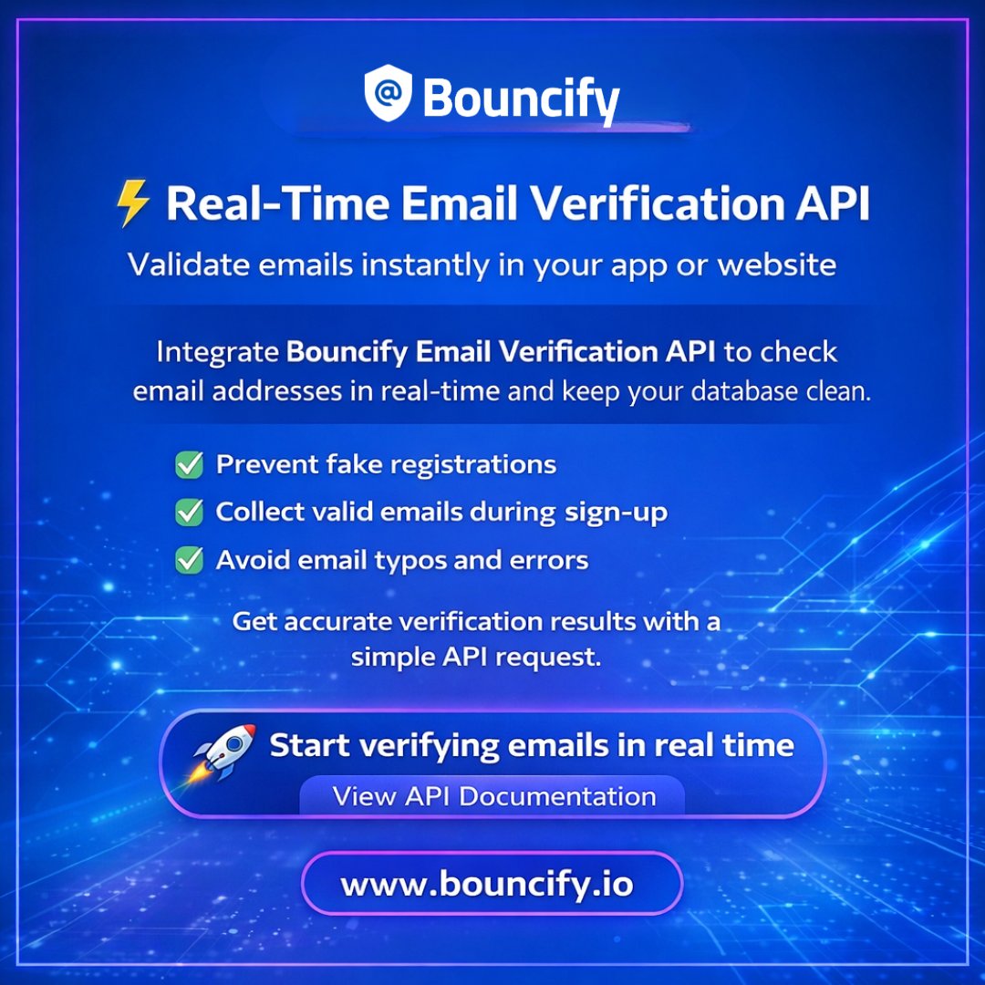 bouncifyio's tweet photo. Stop fake sign-ups and keep your email database clean With the Bouncify 
🚀 Start verifying emails today
🌐 https://t.co/XQgAMoM11X

#EmailVerification #APIIntegration #EmailMarketingTools #DataValidation #SaaSTools #Bouncify #DeveloperTools #EmailListQuality https://t.co/pDwGdCCNMW