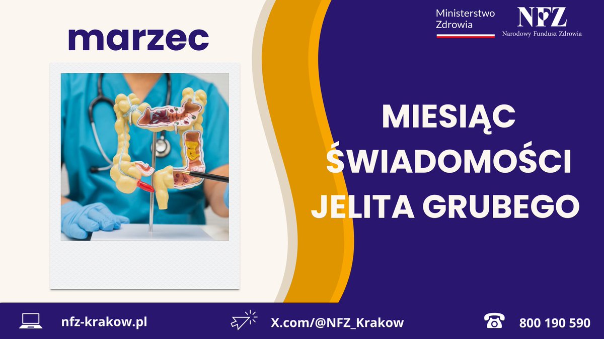 NFZ_Krakow's tweet photo. 🗓️ Miesiąc świadomości raka jelita grubego
90% wszystkich raków jelita grubego rozwija się po 50. r. ż.
✅ #TestFIT wykonasz w ramach #MojeZdrowie.
✅ #Kolonoskopia: dla osób 50-65 lat w jednej z 30 małopolskich pracowni realizujących program profilaktyki raka jelita grubego. https://t.co/TVJ6mY27Et
