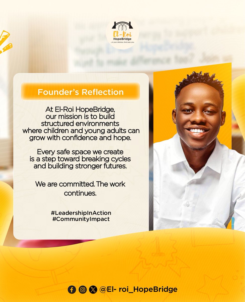 ElRoiHopeBridge's tweet photo. A child without a safe space doesn't just struggle academically.

They struggle to trust. To grow. To believe their future is worth fighting for.

That's why El-Roi HopeBridge exists.

We are committed. The work continues. 🌿

#ElRoiHopeBridge #ChildDevelopment #CommunityImpact https://t.co/nn0PDGJV0Q