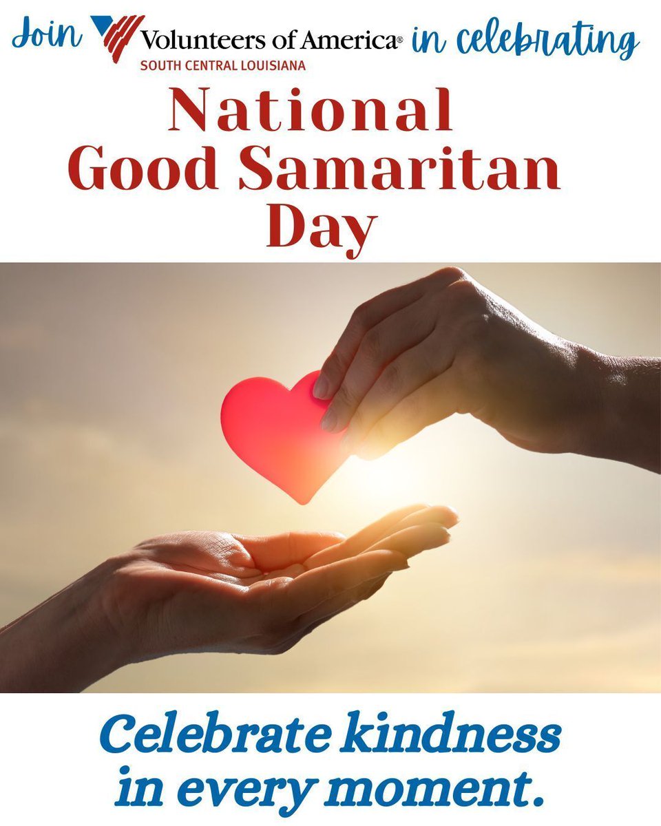 VOASCLA's tweet photo. At VOA South Central Louisiana we believe that a helping hand can change everything. On #NationalGoodSamaritanDay, we celebrate those who step in when it’s needed most, meet people where they are, and lead with kindness. Thank you to everyone who makes “small” acts matter. https://t.co/U21xMlvwHs
