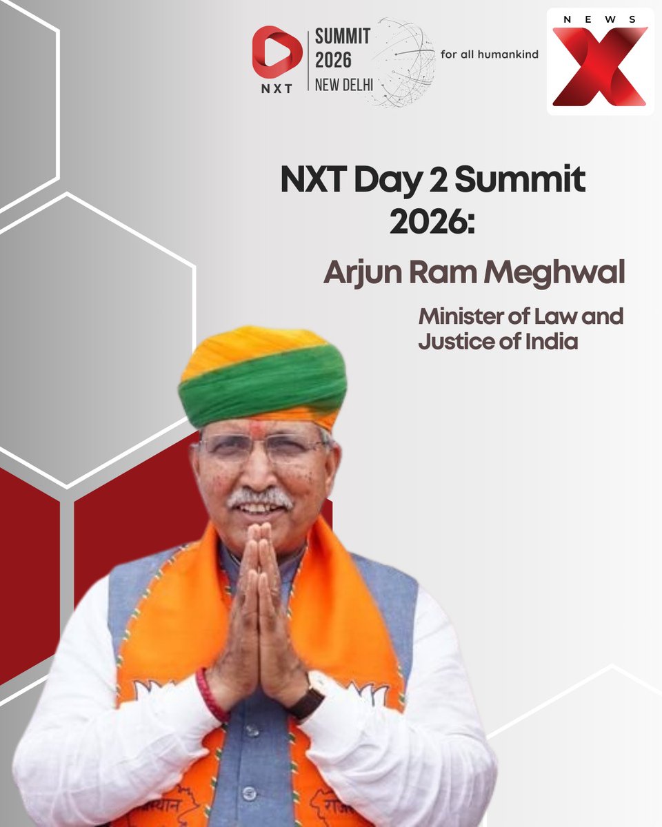 NewsX's tweet photo. Arjun Ram Meghwal
NXT Day 2 Summit 2026:
Minister of Law and Justice of India
For videos and lives please click the link - https://t.co/jBqjq0ZAmB
#NXT2026 #nxtconclave #bharatmandapam
@arjunrammeghwal https://t.co/vZYIUpup8Y