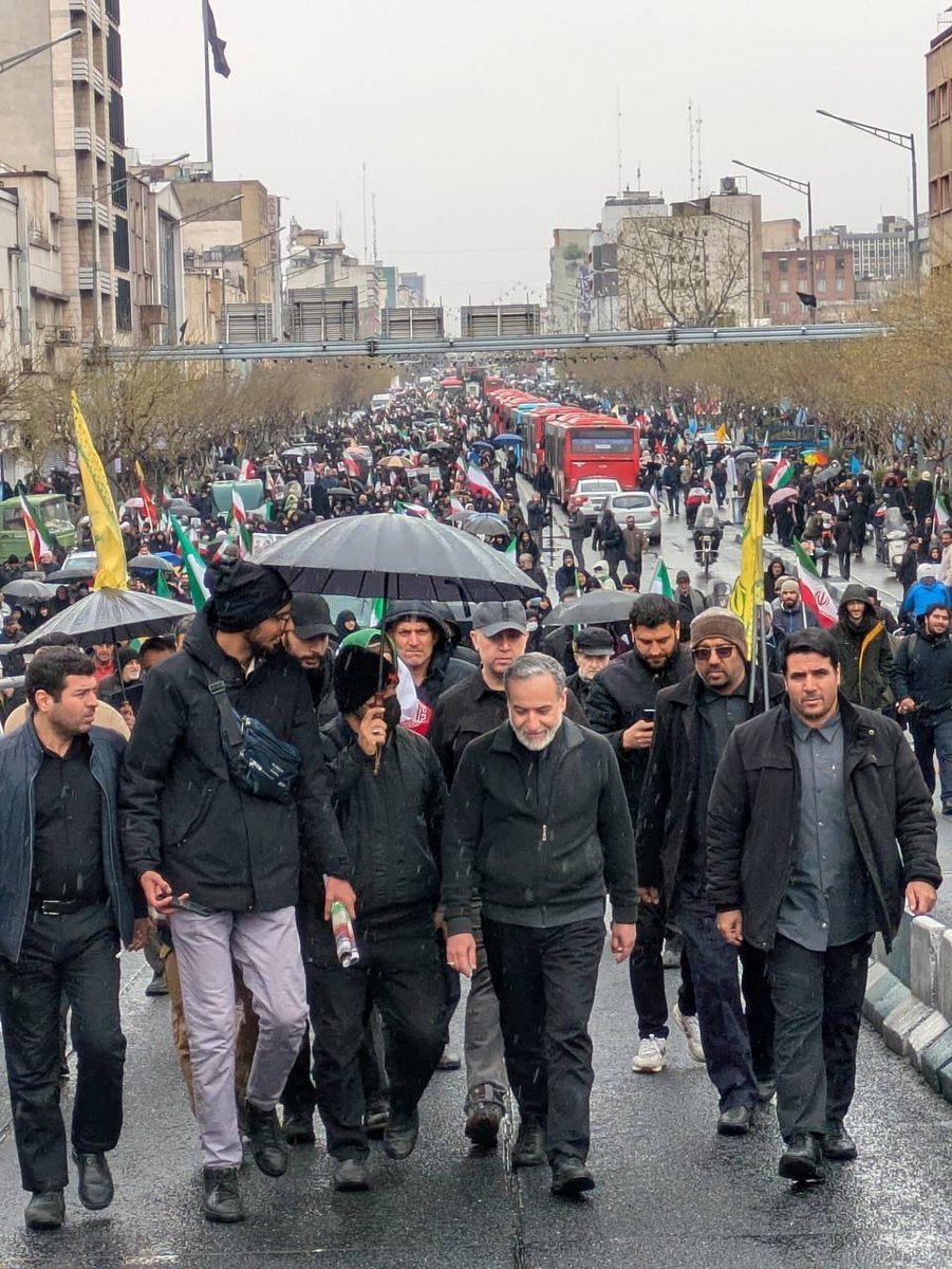 The "West" hasn't had leadership like this in generations. 

Think whatever you have been told to think about the Iranian government, but you still know our own "leaders" would never be leading marches in the streets in the middle of a war, in a city being actively bombed.
