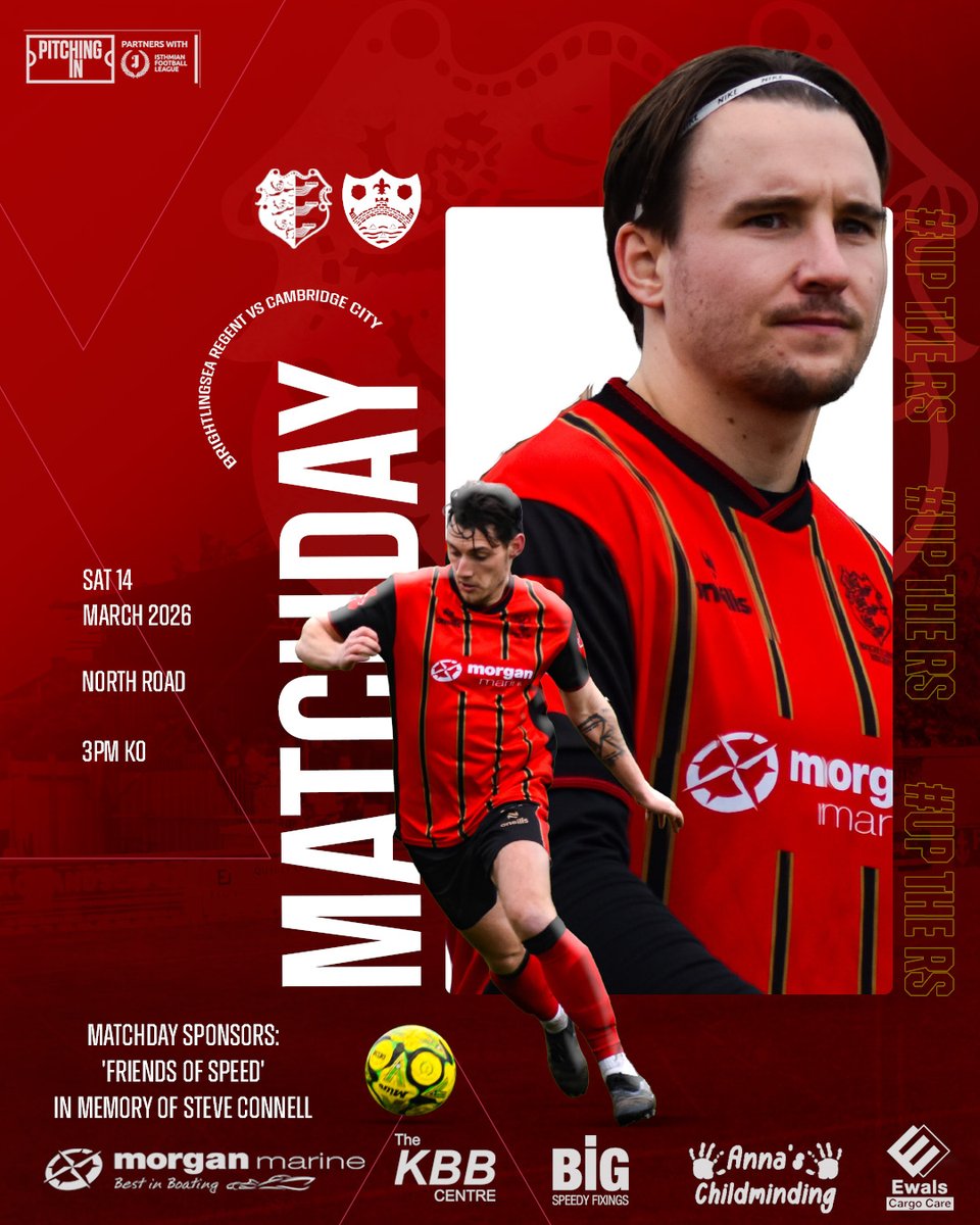 MATCHDAY

We welcome <a href="/cambridgecityfc/">Cambridge City FC 🏆</a> to North Road for our <a href="/IsthmianLeague/">The Pitching In Isthmian League</a> clash.

Today's matchday sponsors are "Friends of Speed" in memory of Steve Connell, a lifelong Regent fan and was the clubs auditor. 

🏆 Isthmian League North
🆚 Cambridge City FC
🏟️ North Road, CO7 0PL