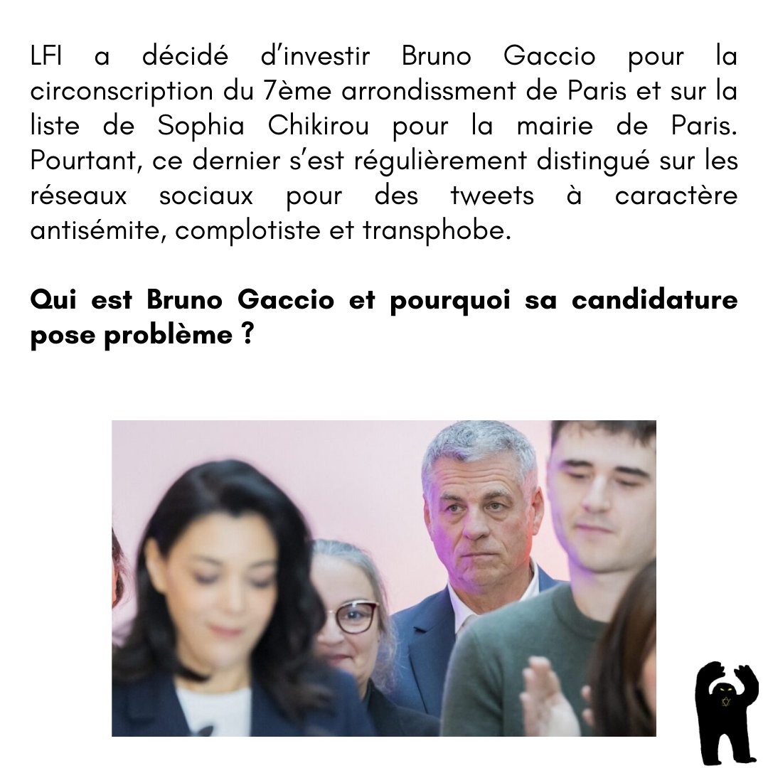 Collectif_Golem's tweet photo. La candidature de @GaccioB sur la liste de LFI pour les municipales à Paris est une nouvelle preuve de leur complaisance avec l'antisémitisme et le complotisme. Il doit être désinvesti ainsi que tous les candidats ayant tenu des propos antisémites et racistes. https://t.co/3fB02926Xx