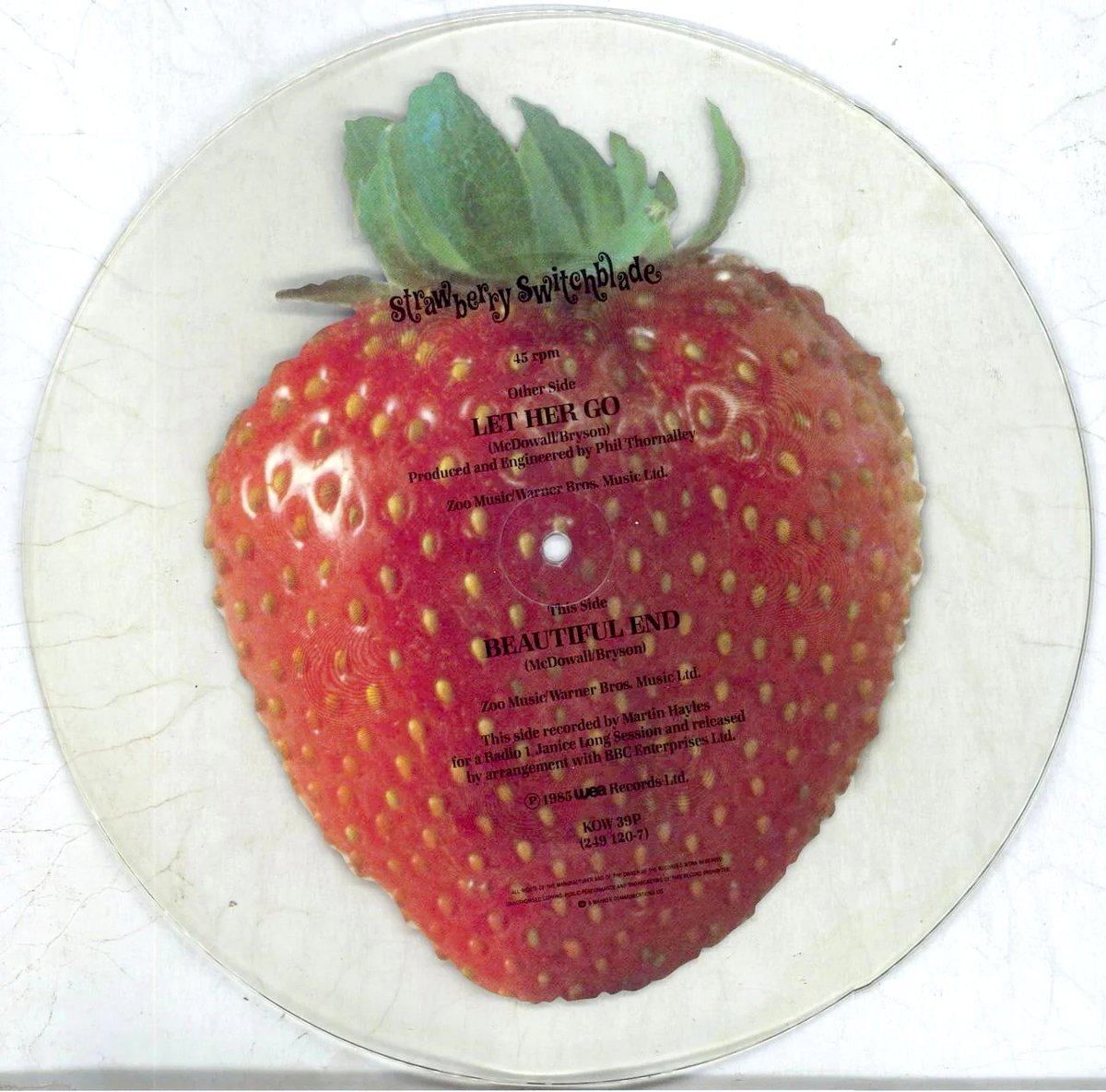 41 years ago this week Strawberry Switchblade released Let Her Go - in the UK it came on a limited edition strawberry shaped picture disc. A very few were issued uncut and have become one of the major Strawberry Switchblade rarities.