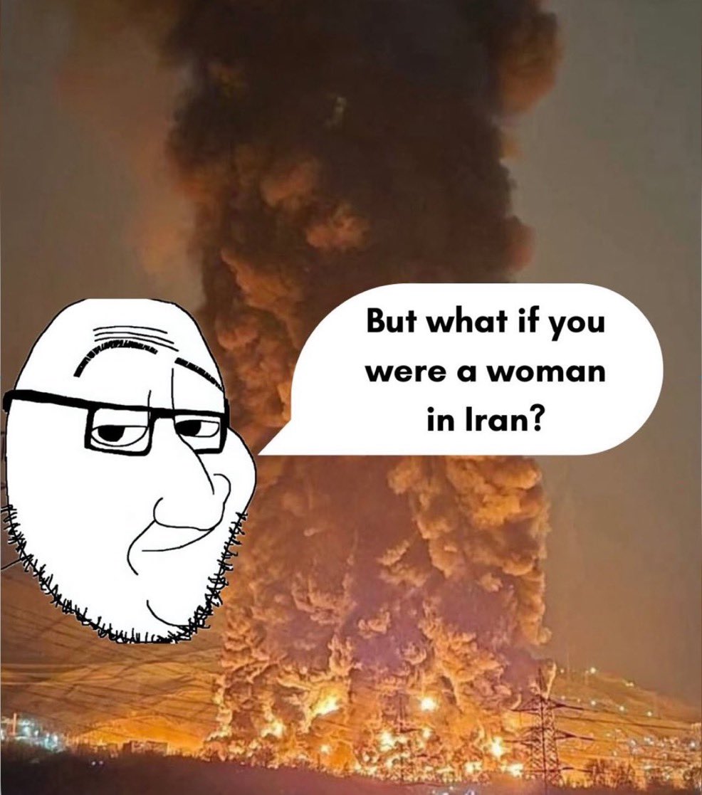 Partisangirl's tweet photo. Pretending to care about Iranian women while bombing Iranian women. https://t.co/3eqPOPPhXT