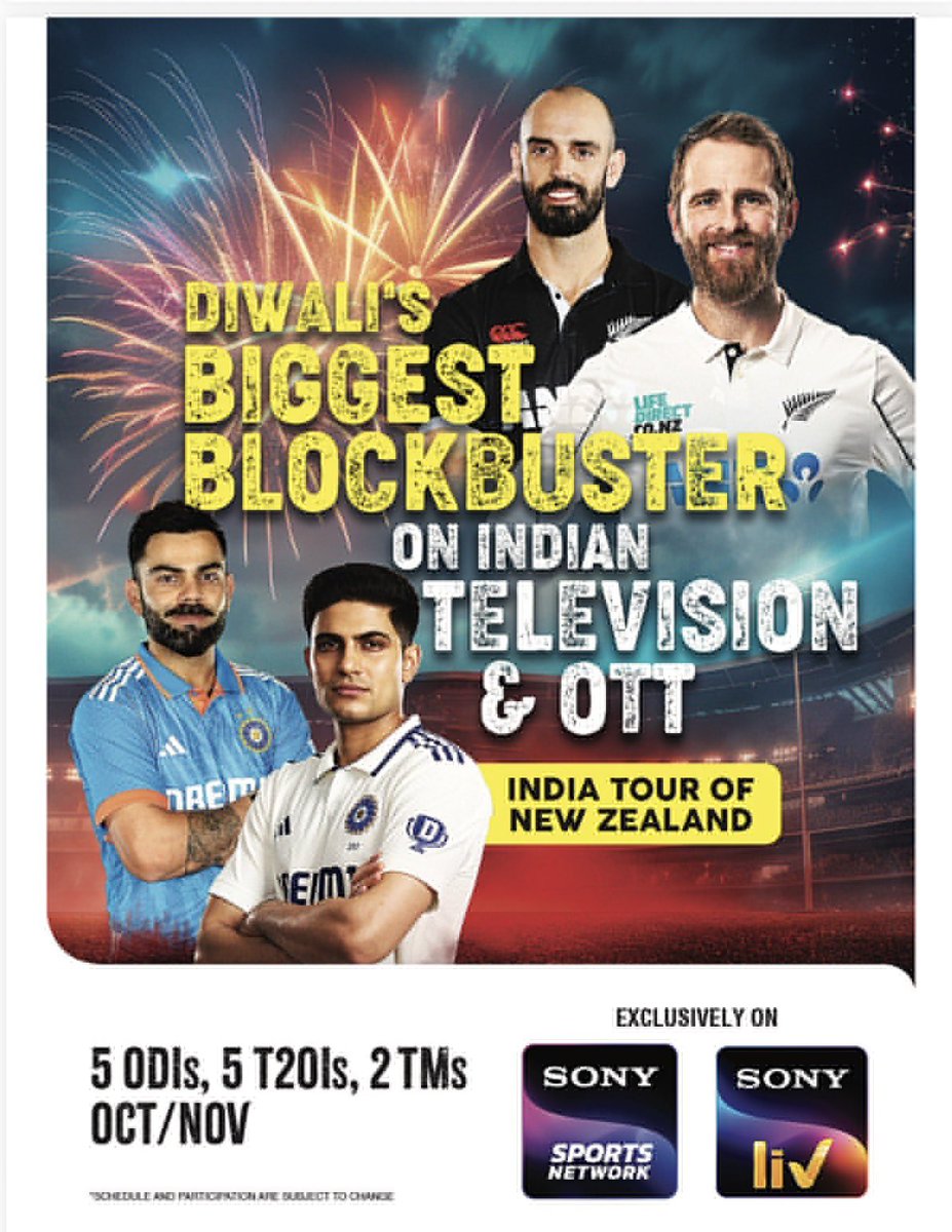 mufaddal_vohra's tweet image. Sony Sports poster for India tour of New Zealand.