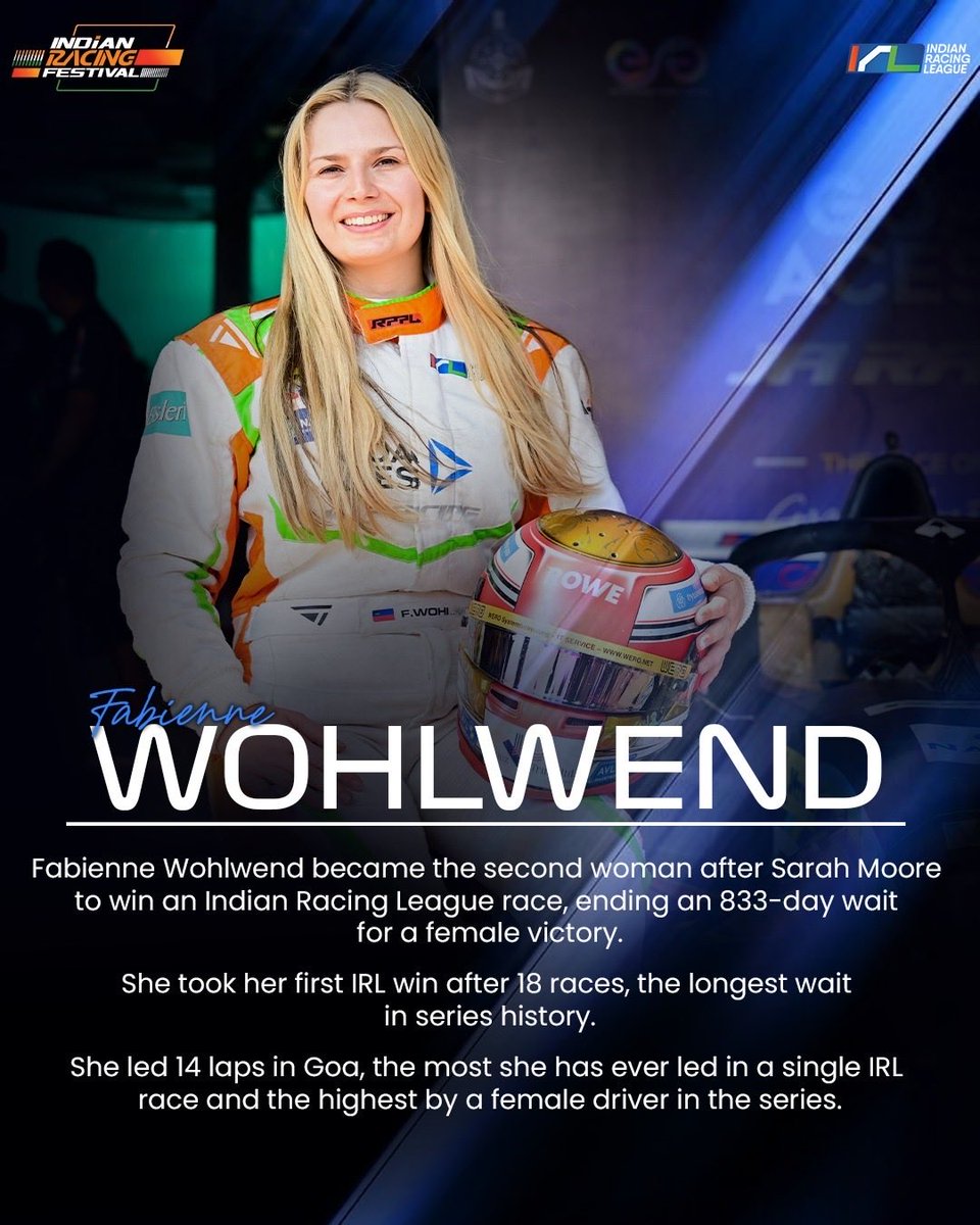 Irlofficial1's tweet photo. Unbeatable on the streets and creating history on the track. 🏁 

Swipe to see how Alister Yoong, Ruhaan Alva, and Fabienne Wohlwend are setting new standards in the Indian Racing Festival! 

#IndianRacingFestival #Motorsport #RacingStats https://t.co/qxraYohm7N