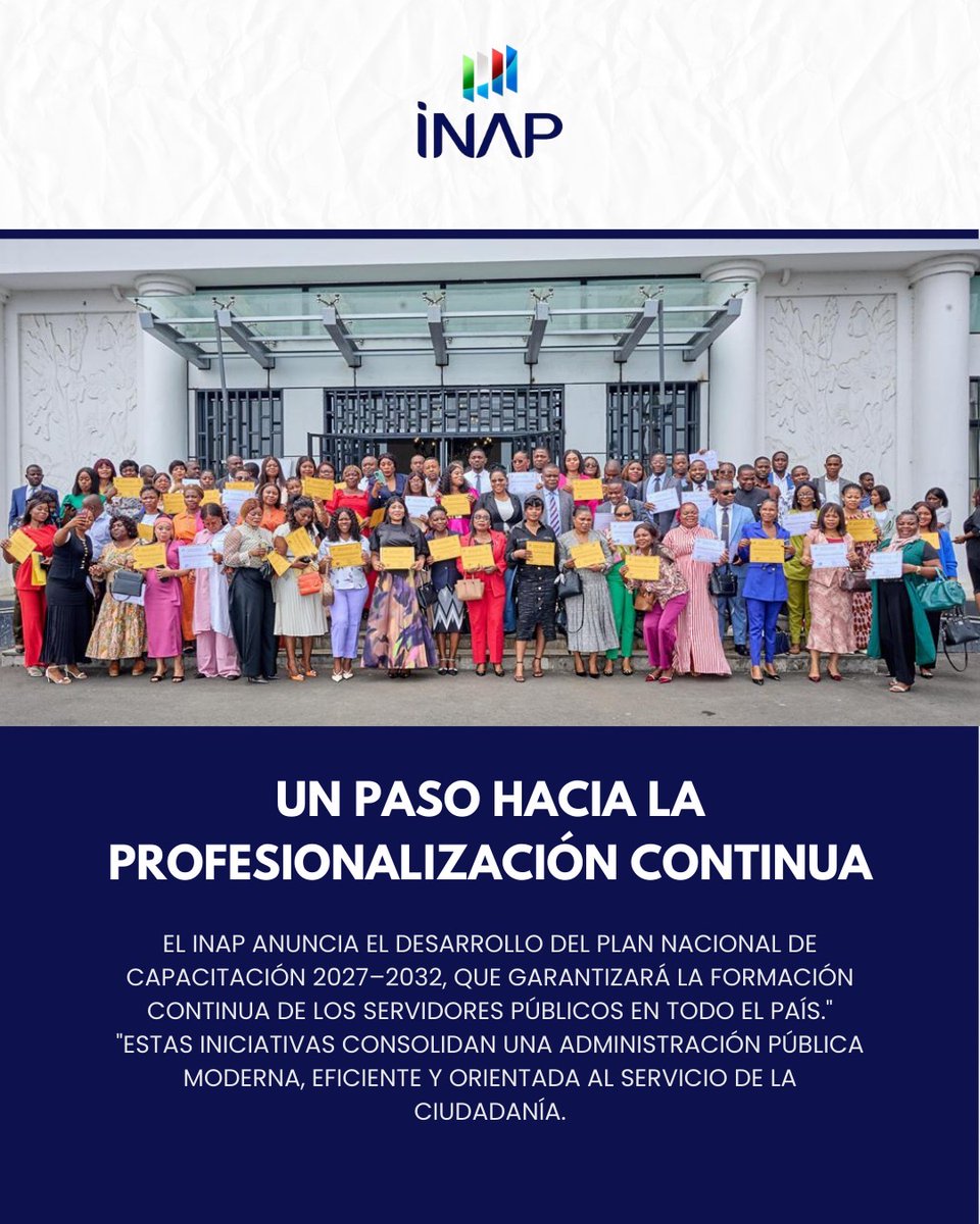INAP_FP's tweet photo. El INAP entregó certificados a 212 funcionarios que completaron los programas de capacitación 2025, reforzando sus competencias y consolidando una Administración Pública moderna, eficiente y profesional.

#inap #formaciónpública #administraciónpública  #guineaecuatorial https://t.co/RSFjHEgf5q