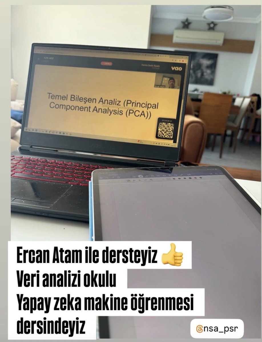 dede_sipahi's tweet photo. Veri analizi okulu 
Yz2 yapay zeka makine öğrenmesi dersi 
Ercan Atam ile devam ediyoruz. @NSA_PSR https://t.co/xbIieVQ2gq
