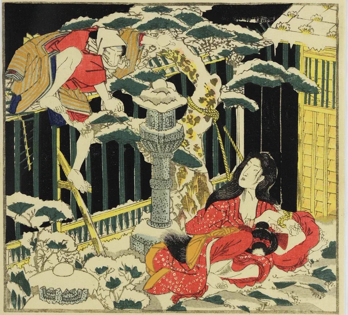 演目『明烏夢泡雪(あけがらすゆめのあわゆき)』の折檻の場面は、浮世絵や春画で多く描かれています。 2枚目は春画なので、遊女の浦里のお股がちらり。 3枚目は伊藤晴雨が描いたもの。 冷たい雪上で行われる女の折檻が官能的で美しく感じる日本の表現の感覚って、特異なのでしょうか?