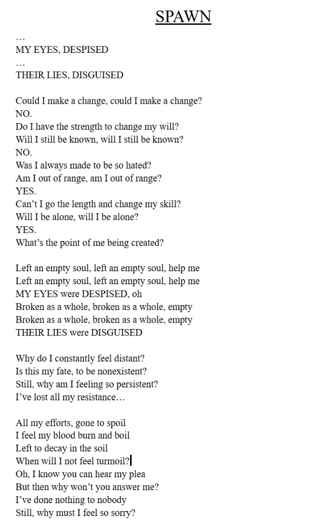 kayakDeluxe's tweet image. here's a thing i made a while ago, essentially lyrics to SPAWN from Deltarune that double as lore for my grace oc, sin also talks here with the no's and yes' 

#robloxgrace #grac