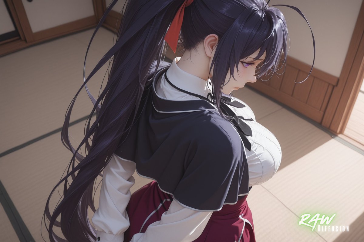 TheRawDiffusion's tweet photo. A quiet blush, a gentle smile… Akeno looks surprisingly shy today. 

#AkenoHimejima #HighschoolDxD #AIArt #SFWIllustration https://t.co/41TnKbFofe