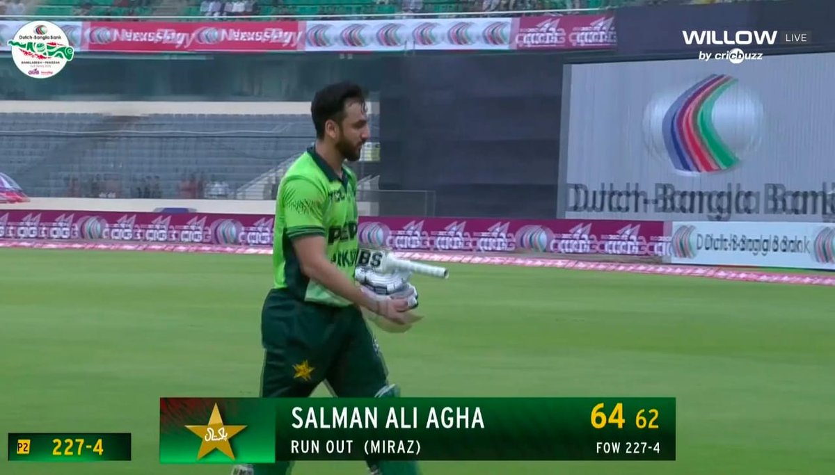 Salman Ali Agha run out 64. Unprofessional cricket from Bangladesh to run him out.