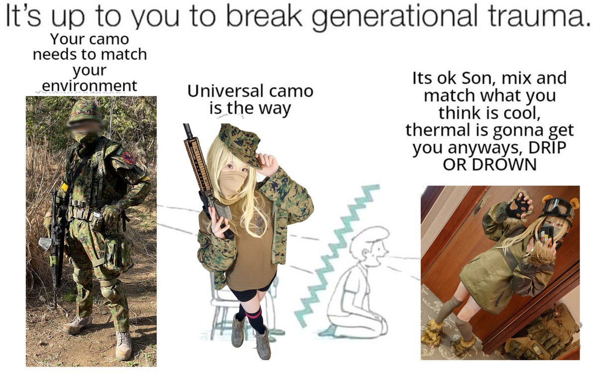 Camo philosophy:
If you're going to be seen anyway,
you might as well look cute.