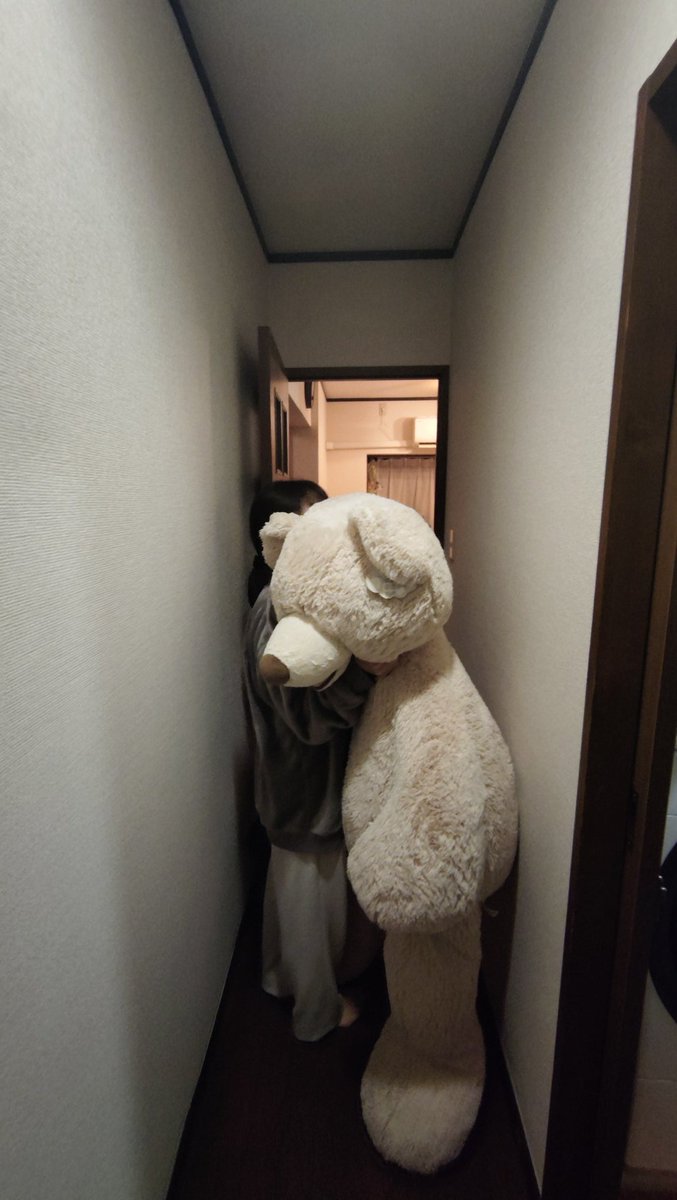 ぬいぐるみと同じ大きさの妻