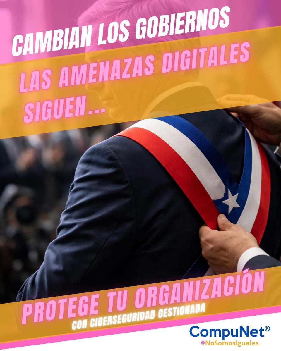 CompunetChile's tweet photo. Cambian los gobiernos.
Las amenazas digitales siguen…
Porque los ataques no esperan cambio de mando.
Protege tu organización 24/7 con ciberseguridad gestionada de CompuNet. 🔐
#Ciberseguridad #Ransomware #SeguridadDigital #CompuNet #NoSomosIguales https://t.co/NwNrEAblJ8