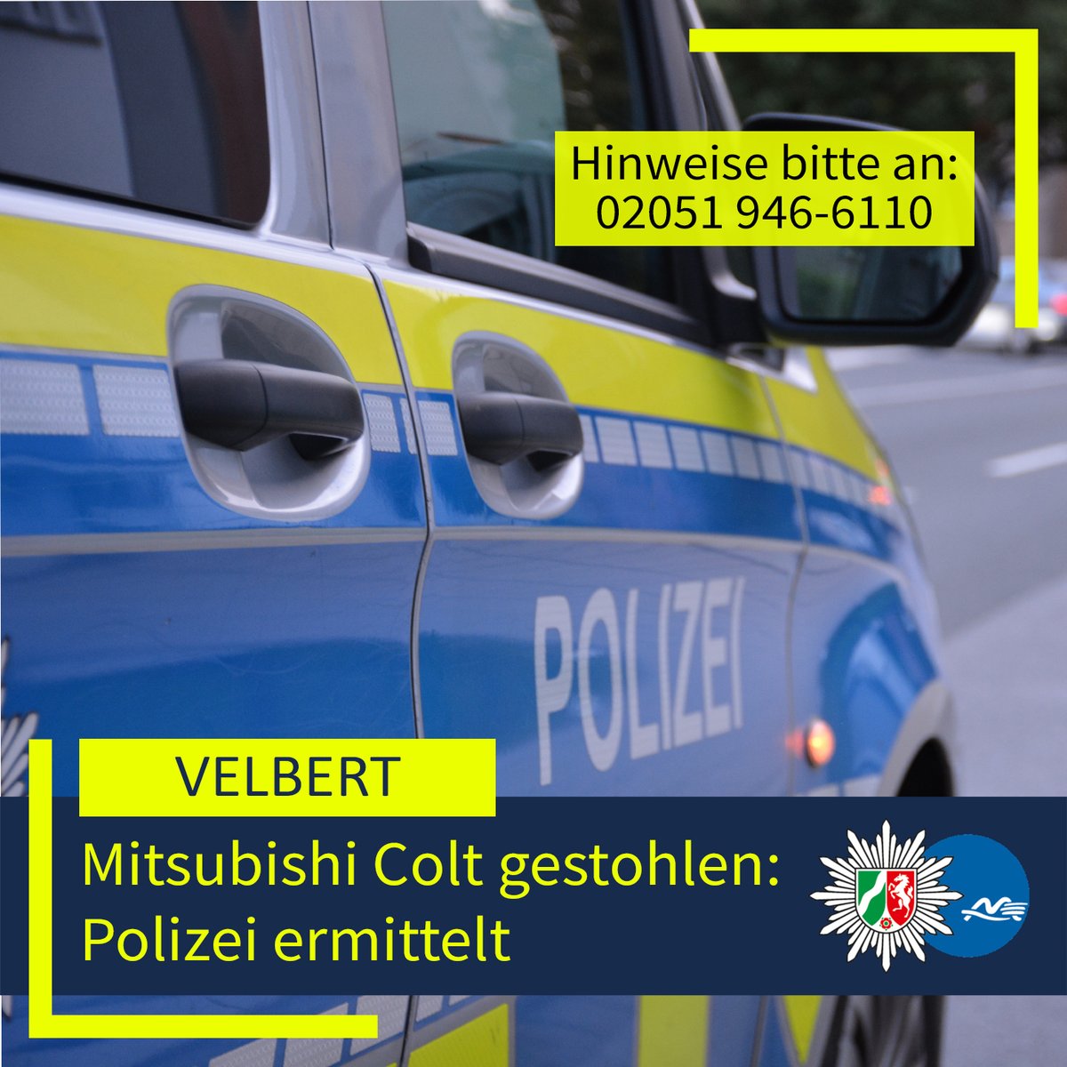 polizei_nrw_me's tweet photo. #Velbert: Mitsubishi Colt gestohlen - Polizei bittet um Hinweise 👮♂️ Hier gehts zur Pressemitteilung: https://t.co/FAmWyiDOyz Ihre #PolizeiME 👮♂️ https://t.co/X6efSYxRVR