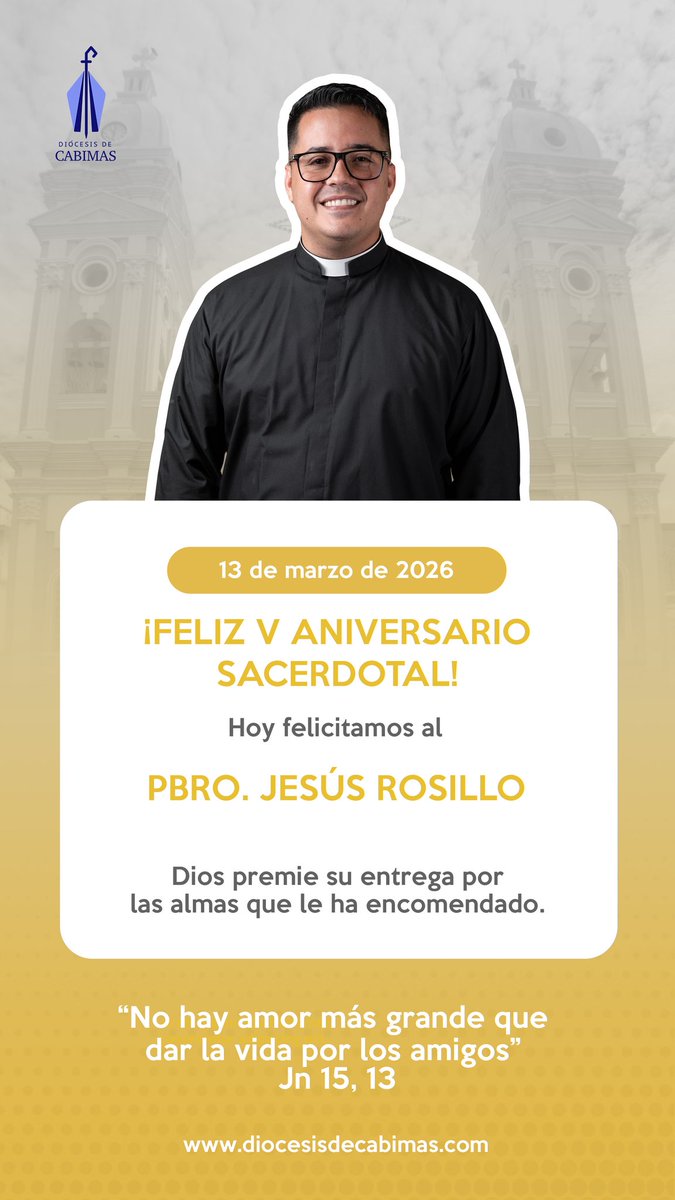Celebramos en este día el Aniversario de Ordenación Sacerdotal del Pbro. Jesús Rosillo.

Ofrezcamos una oración de acción de gracias a Dios por él 🙏