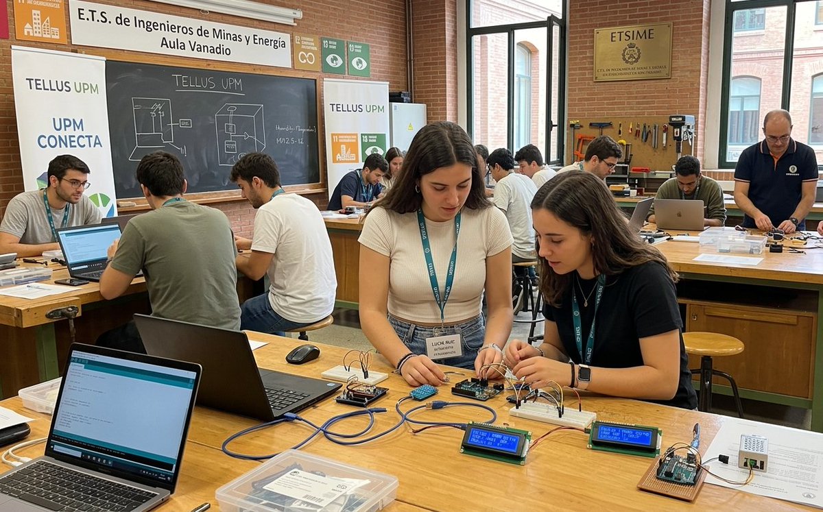 Tellus_UPM's tweet photo. Actividad de I+D+i #UPMConecta organizada por @Tellus_UPM con la colaboración de doctorandos, personal y profesores de @minasenergiaupm e @industrialesupm, junto con personal investigador de @IGME1849 @CSIC ☺️⚒️
#somosUPM #familiaMinera #somosCSiC #sociedad #innovacion #ODS #IoT https://t.co/Iln6nXAhbl