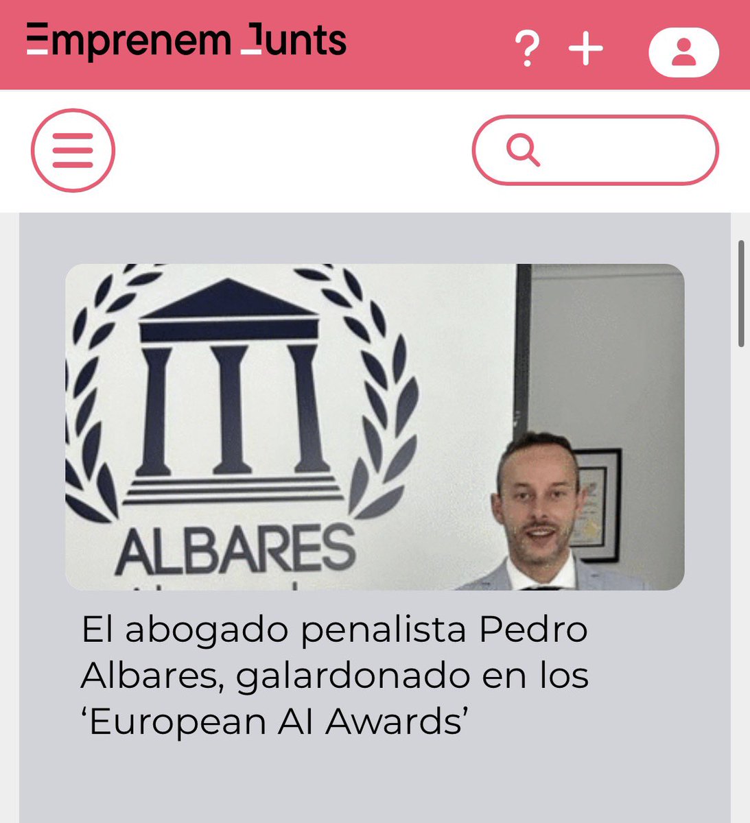 👏👏El abogado penalista <a href="/PedroAlbares/">Pedro Albares Castejón 🇪🇸</a> , será distinguido en la I Edición de los European Artificial Intelligence Awards 2026. El galardón destaca su excelente trayectoria, su innovación y liderazgo en la abogacía

emprenemjunts.es/?op=8&n=35565

#lawyer #abogados #bestlawyers #buefete