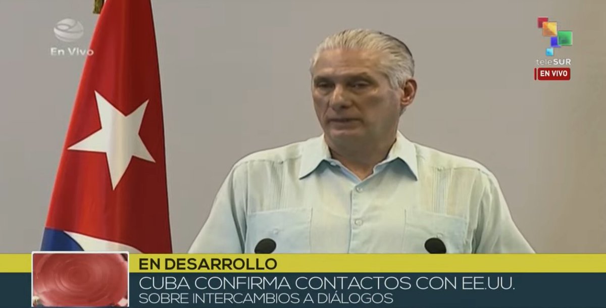 teleSURtv's tweet photo. #ENVIVO | Presidente de #Cuba #MiguelDíazCanel: Bajo la dirección del general de ejército como líder histórico de nuestra revolución y la mía, y colegiado con las principales instancias del partido, el gobierno y el Estado cubano, funcionarios cubanos sostuvieron recientemente conversaciones con representantes de la administración de Estados Unidos.