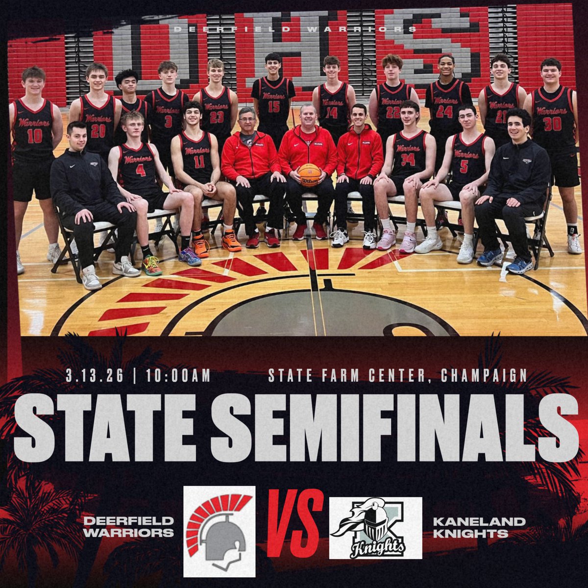 DHS__Athletics's tweet image. GAMEDAY.
🏀 Deerfield vs. Kaneland
📅 Friday, March 13
⏰ 10:00 AM
📍 State Farm Center, Champaign
Final Four time. Warrior Nation, let’s show up loud.
🎟 Tickets: statefarmcenter.com
📺 Watch live on The U / Channel 26
#GoWarriors #FinalFour #WarriorNation