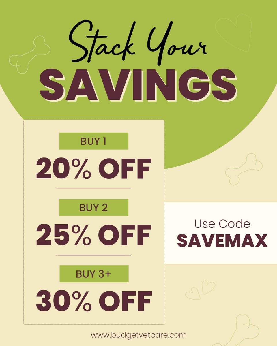 Budgetvetcare's tweet image. Stack your savings on pet essentials! 🐾

Buy more &amp;amp; save more — up to 30% OFF.

Use code SAVEMAX today!

#PetDeals #PetCare #DogCare #CatCare #PetSavings #BudgetVetCare
