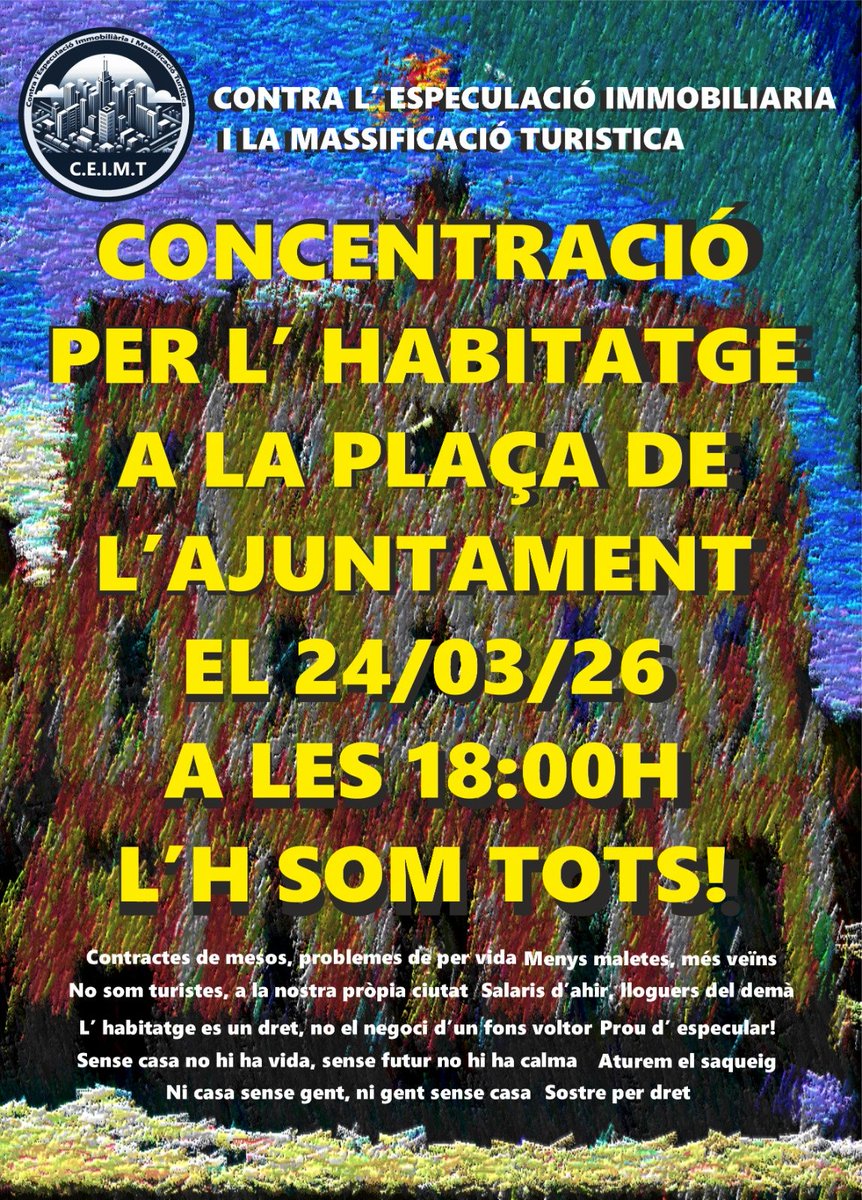 El dret a l'habitatge fa temps que està en perill.
La proliferació d'apartaments turístics, els lloguers d'habitacions i els de temporada, augmenten significativament el preu dels lloguers, fomenten la gentrificació i expulsen el veïnat tradicional dels barris.