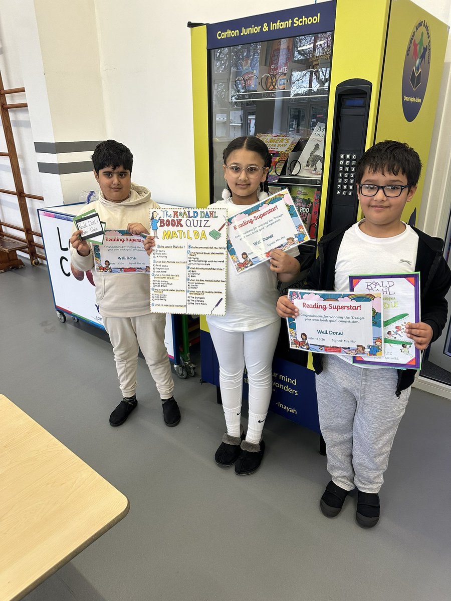 carltonj_i's tweet photo. Our ‘Design a book quiz’ and ‘Rewrite a blurb’ competition winners have been announced and they have all chosen a book from the vending machine! A huge well done to everyone who entered. #reading #moreable #success https://t.co/h8picUuELg