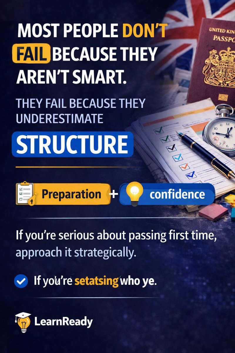 learnreadychnl's tweet photo. Most people don’t fail because they aren’t smart.
They fail because they underestimate structure.
Preparation + clarity = confidence.
If you’re serious about passing first time, approach it strategically. Link in bio
#LearnReady #ukvisaapplication #ukvisa #LifeInTheUkTest https://t.co/IJdUm6yrKf