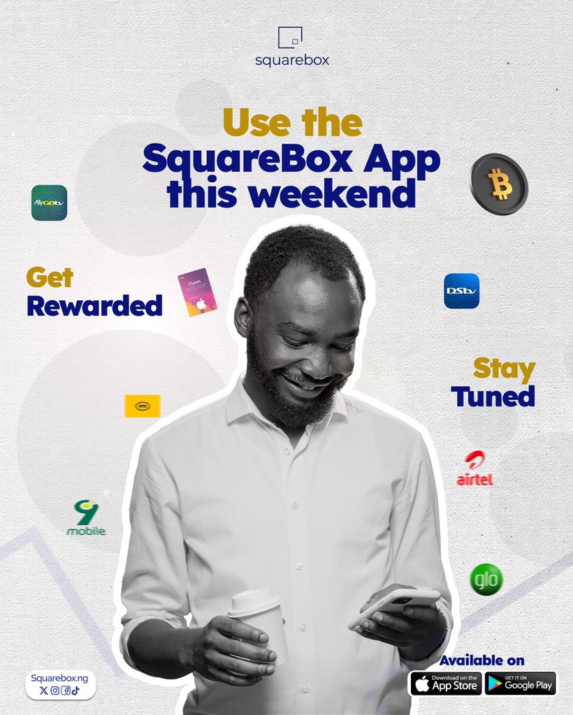 squarebox_ng's tweet image. Your weekend just got more rewarding. 🎉

Pay bills, buy data, subscribe to your favorite TV, trade crypto, and more on the Squarebox App — and get rewarded while you’re at it. 💸

Stay tuned… something exciting is coming this weekend. 👀

#Squarebox #WeekendRewards