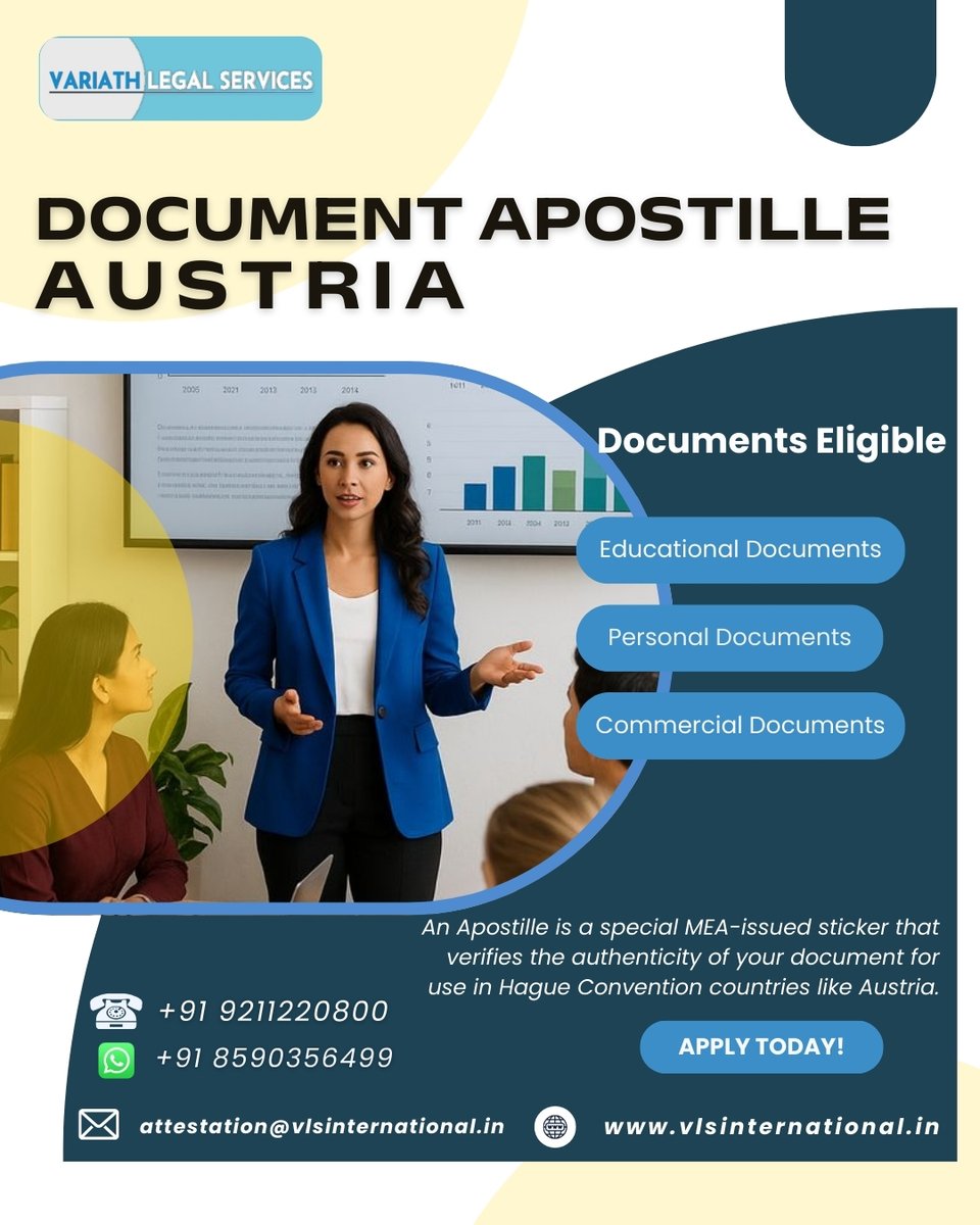 VariathLegal's tweet image. Austria Calling? 🇦🇹 Get Your Documents Apostilled for a Seamless Entry!

#AustriaApostille #HagueConvention #MEAAttestation #DocumentLegalization #StudyInAustria #WorkInAustria #BusinessInAustria #VLSInternational #SeamlessTravel #EducationalDocuments