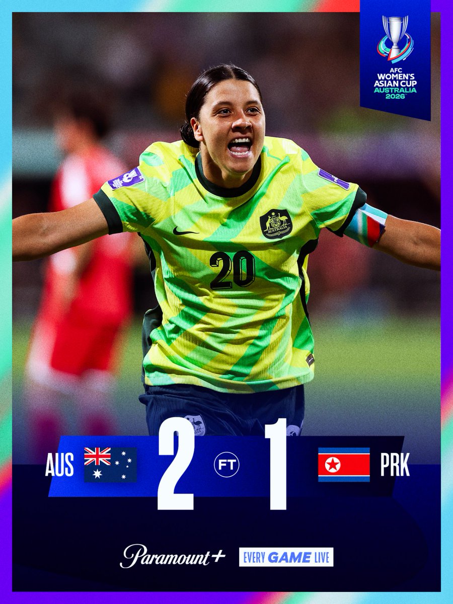 .<a href="/thematildas/">CommBank Matildas</a> are through to the #WAC2026 Semi-Finals! 🇦🇺

Goals from Alanna Kennedy and Sam Kerr propel Australia to a 2-1 win over DPR Korea! 👏

Watch every match of the 2026 AFC Women’s Asian Cup live on Paramount+ 📺