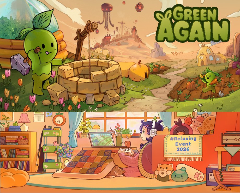 GreenAgainGame's tweet photo. Green Again is in the Steam #RelaxingEvent 2026!

If you're after a laid-back colony sim, or just like watching tiny green people at work, you should definitely give the demo a go! https://t.co/LoMgrYToEv