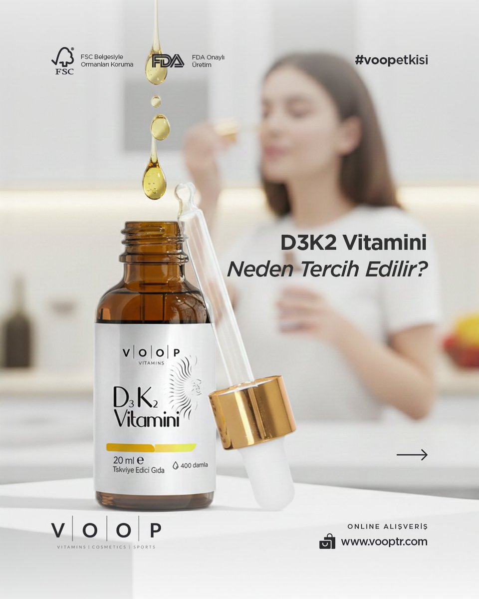 vooptrcom's tweet photo. D Vitamini: Normal kemiklerin ve normal dişlerin korunmasına katkıda bulunur.*
K Vitamini: Normal kemiklerin korunmasında rol oynar.*
VOOP D3K2 Vitamini ile güneşi her mevsimde yanında taşı!

*Türk Gıda Kodeksi Beslenme ve Sağlık Beyanları Yönetmeliği

🌐 https://t.co/Fr6KIYWoLg https://t.co/WMEr3vhbEi