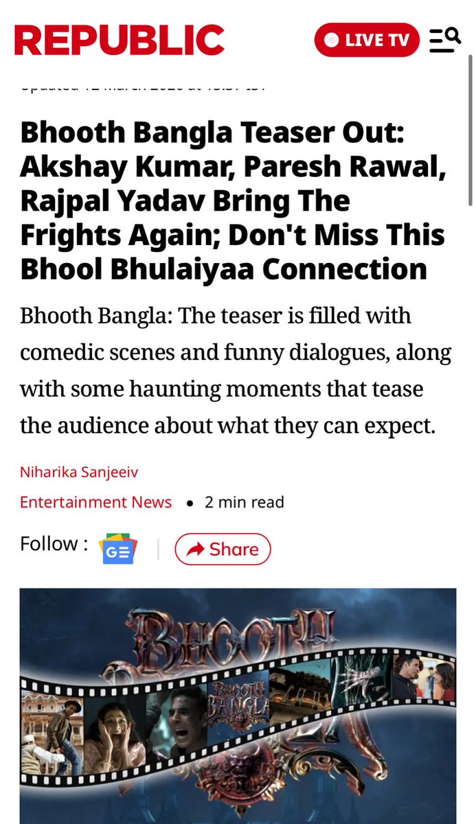 a cinematic feast !!! ❤️
publications are giving 5 stars to #BhoothBanglaTeaser vibe youtu.be/D6sCbIv4N7Y?si…