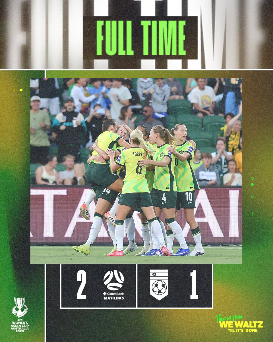 FULL TIME | INTO THE #WAC2026 SEMI-FINAL &amp; BOOK OUR TICKET FOR <a href="/FIFAWWC/">FIFA Women's World Cup</a> ✅🎟️

⏭️ Next Up: 🇦🇺v Quarter-final 4 winner 17.03.26 6pm AWST - Perth

#Matildas #HowWeWaltz #TilitsDone